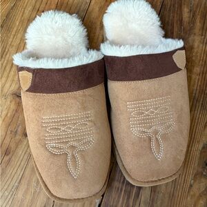 Cozy Tan and Brown Suede Slippers